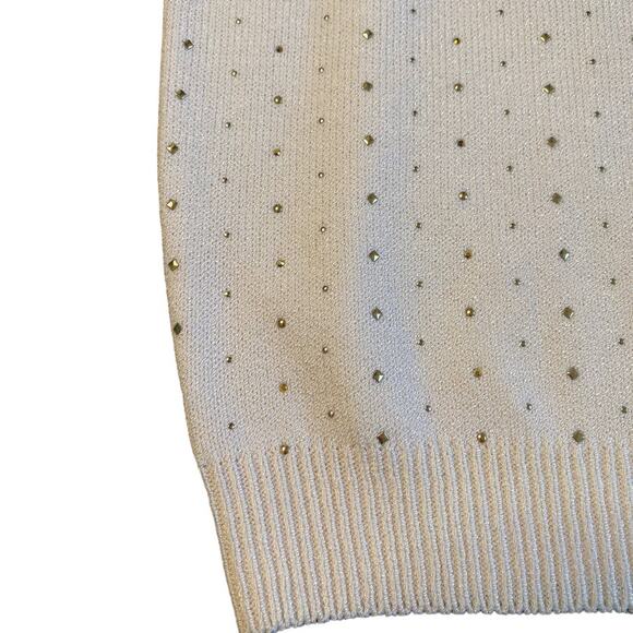 Vintage St. John Cream Wool Sweater Vest Gold Studded Size Large - Picture 5 of 8